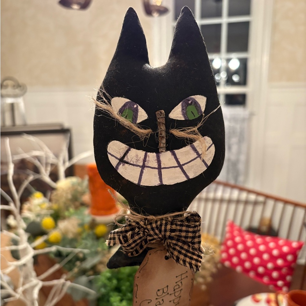 HANDMADE Primitive Black Cat Halloween Decoration folk art - Picture 3 of 5